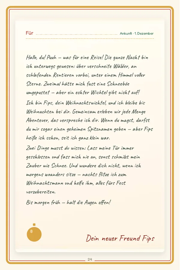 Innenseite aus „3 Minuten Wichteltür-Ideen“: Der Ankunftsbrief