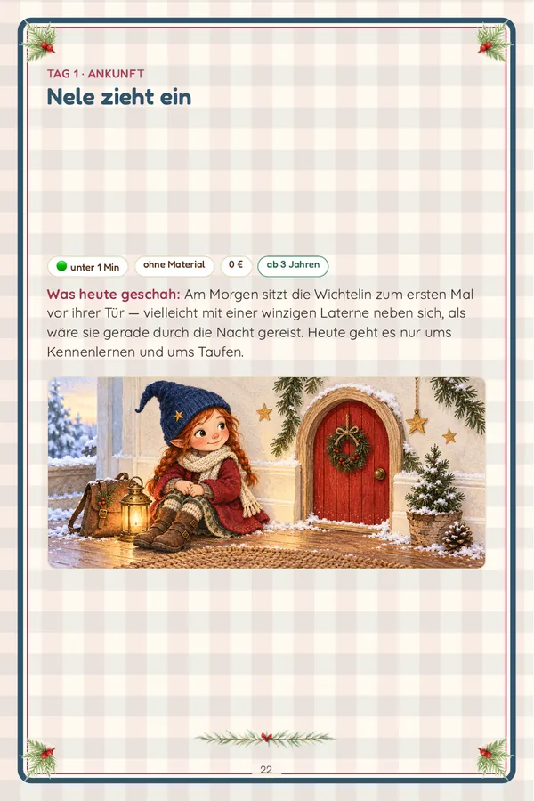 Innenseite aus „3 Minuten Wichteltür-Ideen“: Tag 1: Nele zieht ein
